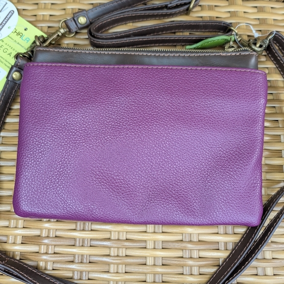Chala Mini Faux Leather Purple Forget Me Not Crossbody Bag Clutch Wristlet NWT - Picture 4 of 13